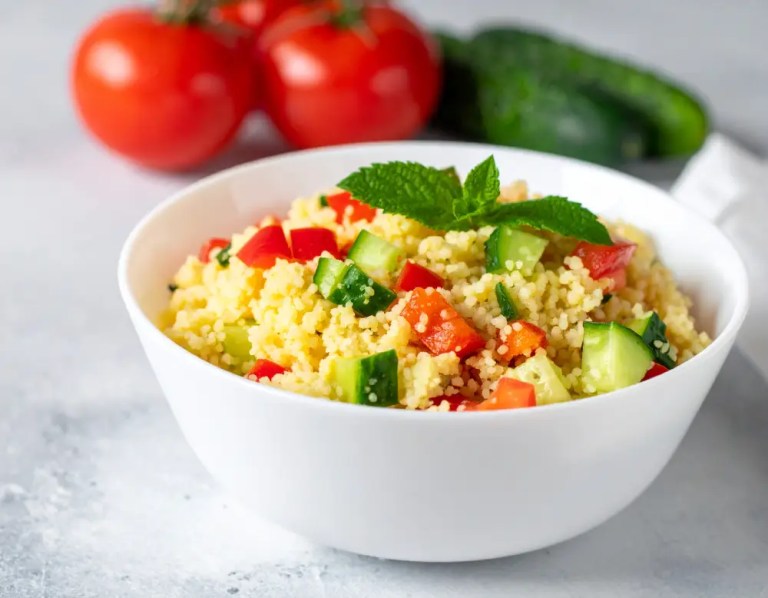 Couscous-Salat mit Granatapfelsirup-Olivenöl-Dressing