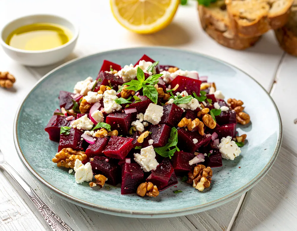 Rote Beete Salat mit Feta und Walnüssen | Rezept bei Dilos Kitchen