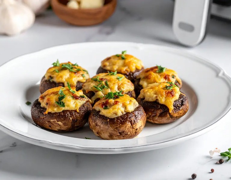 Gefüllte Champignons aus dem Airfryer - Heissluftfritteuse Rezepte bei Dilos Kitchen