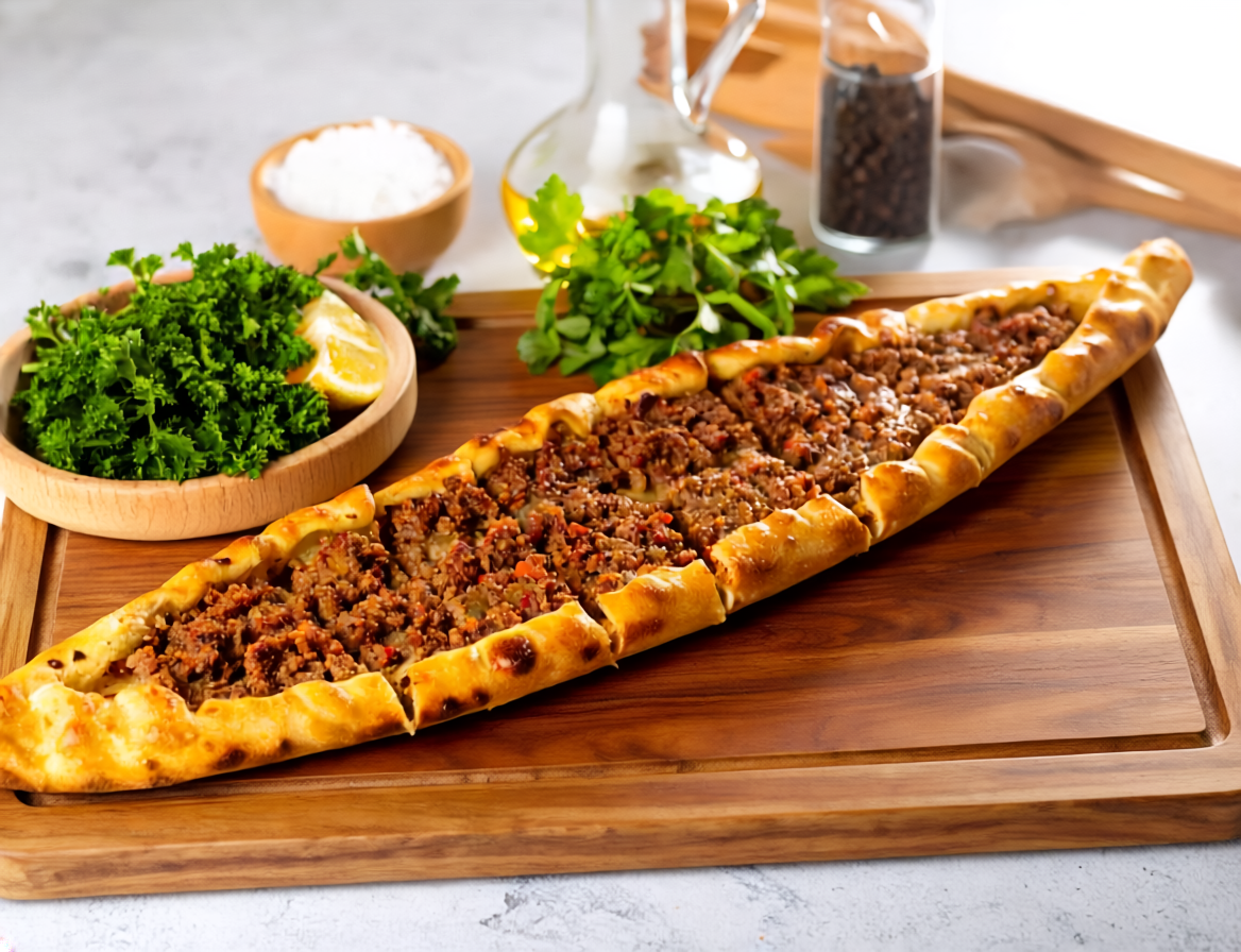 Türkisches Pide mit Hackfleisch - einfaches Rezept - Schiffchen mit Hackfleisch - bei DIlos Kitchen