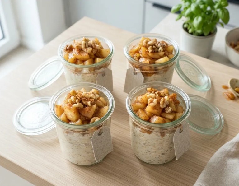 Meal-Prep Overnight Oats mit Apfel und Zimt im Glas - cremiges und gesundes Frühstück zum Vorbereiten