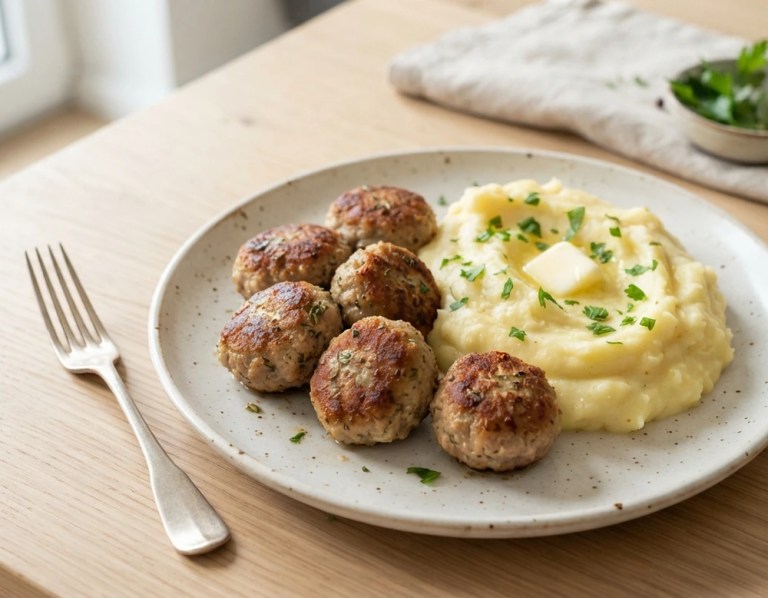 Mini-Frikadellen mit cremigem Kartoffelpüree und Petersilie