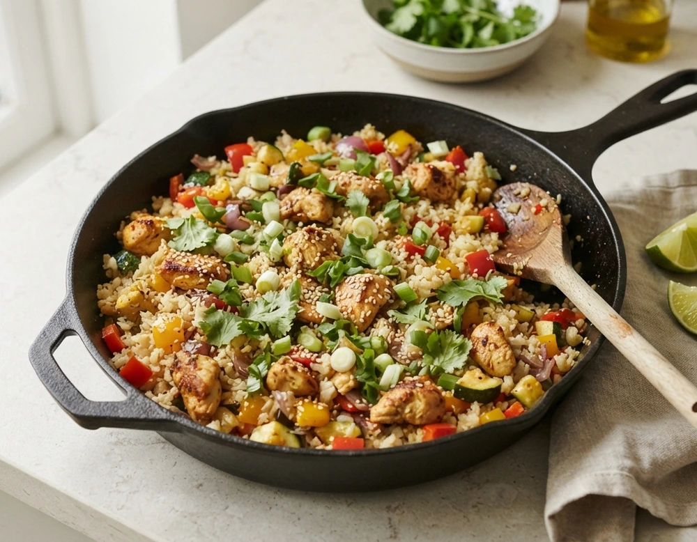 Low-Carb Blumenkohlreis mit Hähnchen
