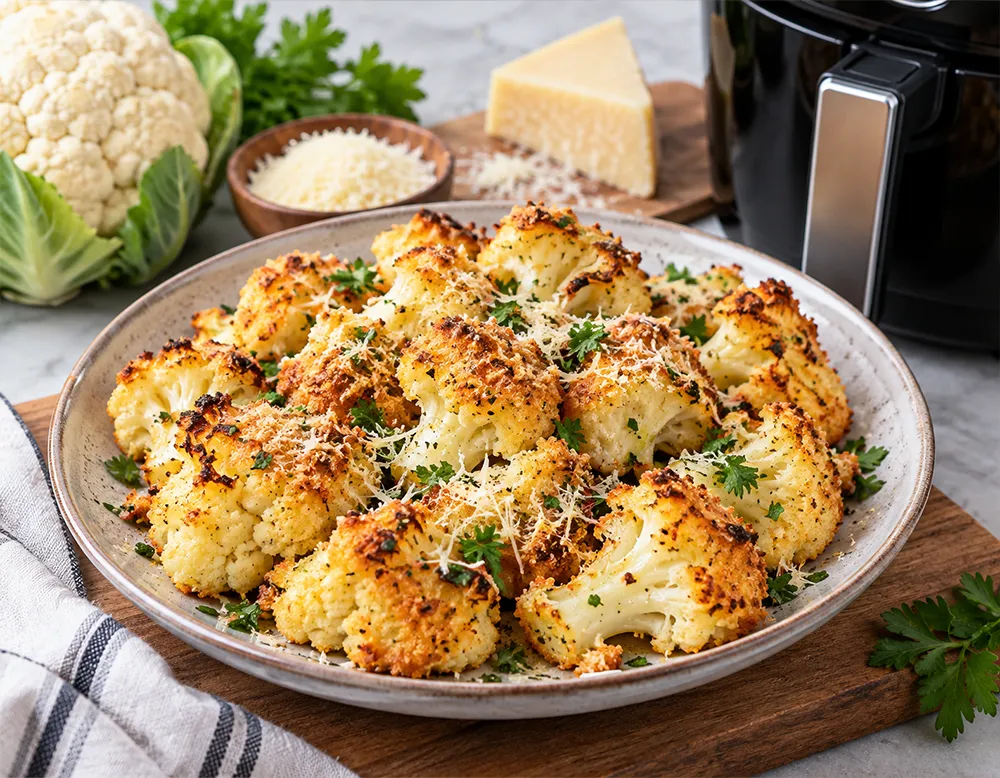 Airfryer Blumenkohl mit Parmesan, knusprig und goldbraun