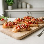 Bruschetta mit Tomaten und Basilikum auf geröstetem Ciabatta