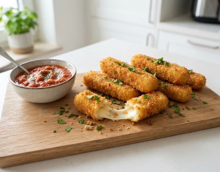 Airfryer Mozzarella-Sticks mit knuspriger Panade und Tomaten-Dip