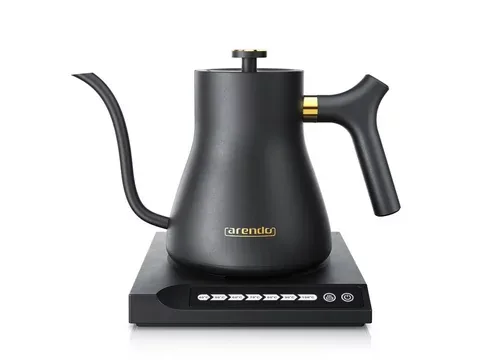 Arendo Wasserkocher Edelstahl, Schwanenhals, mit Temperatureinstellung, Warmhaltefunktion, 0,5 l, 1000 W, Temperaturwahl 40° - 100°, 360° Basis, Retro Design, Sensortasten