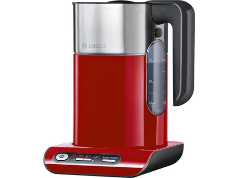 BOSCH Wasserkocher Styline TWK8614P, Abschaltautom., Überhitzungsschutz, Temperaturwahl, 1,5 l, 2400 W, Warmhaltefunktion, rot