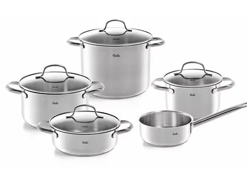 Fissler Topf-Set San Francisco, Edelstahl 18/10 (Set, 9-tlg., Bratentopf 20 cm, je 1 Kochtopf 16/20/24 cm, Stielkasserolle 16 cm), Geeignet für alle Herdarten, Induktion