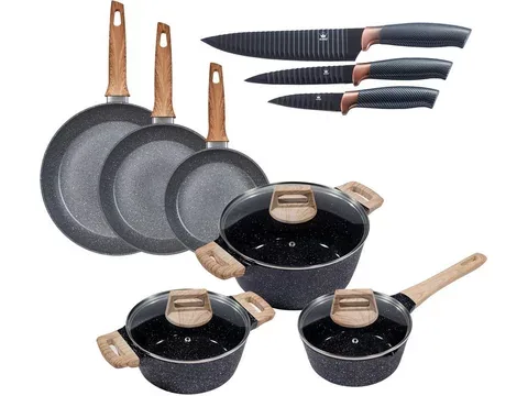 KING Topf-Set Essential, Aluminium (Set, 12-tlg., 3 Töpfe, 3 Deckel, 3 Pfannen, 3 Küchenmesser), Induktion