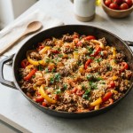 Meal Prep Hackfleischpfanne mit Reis und Paprika