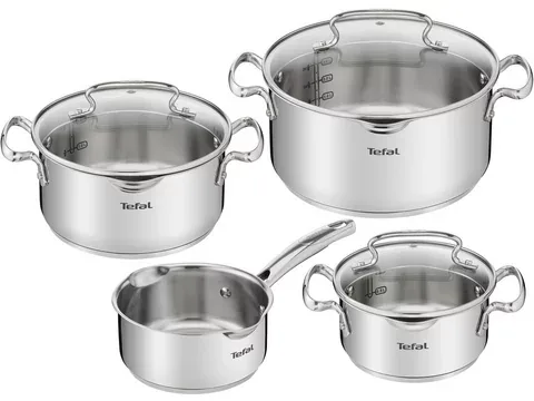 Tefal Topf-Set Duetto+ G719S7, Edelstahl 18/10 (Set, 7-tlg., Kochtopf mit Glasdeckel 16/20/24 cm, Stielkasserolle 16 cm), hochwertiger Edelstahl, hochglanzpoliert, Glasdeckel mit Siebfunktion