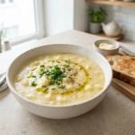 Vegane Kartoffel-Lauch-Suppe, cremig püriert, mit Schnittlauch
